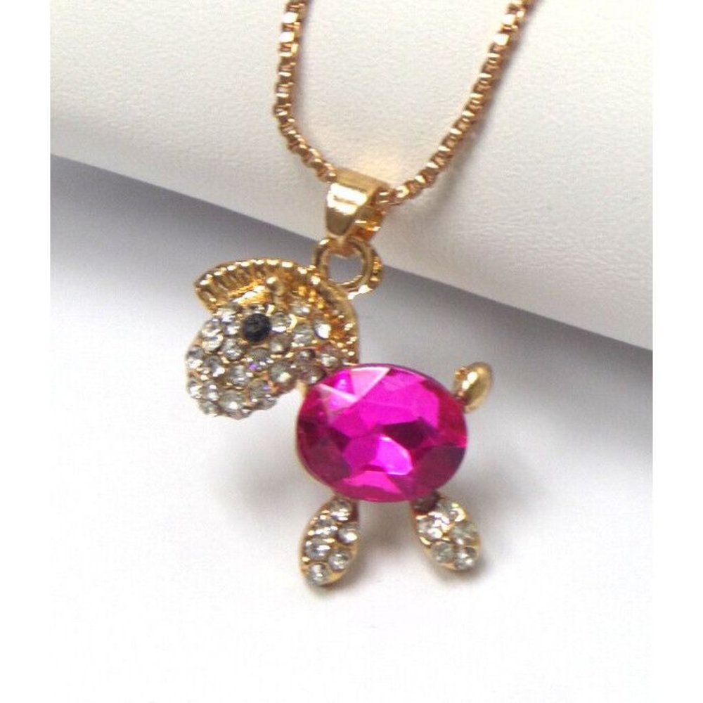 Crystal And Glass Horse Pendant Necklace